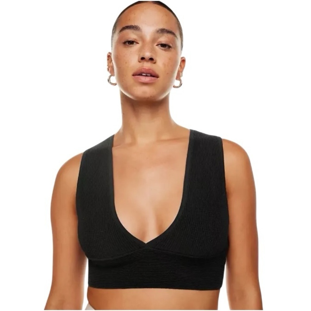 ARITZIA BABATON Black Sculpt Knit Deep V Tank Top Women’s Size L
